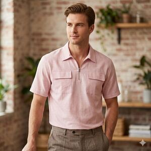 NWT Lepunuo Pink Short-Sleeve Zip Polo Shirt XL